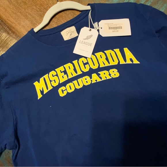 League Tops - League Blue T-Shirt with Yellow Misericordia Cougars Print